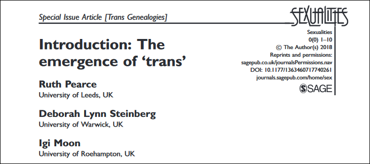 Screenshot of the editorial article "Introduction: The Emergence of Trans". The three authors' names are listed underneath the title.