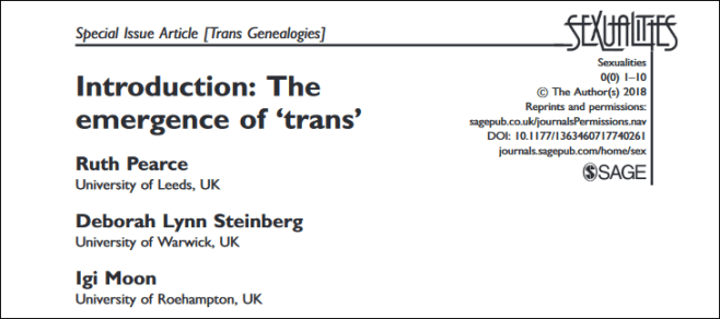 Screenshot of the editorial article "Introduction: The Emergence of Trans". The three authors' names are listed underneath the title.