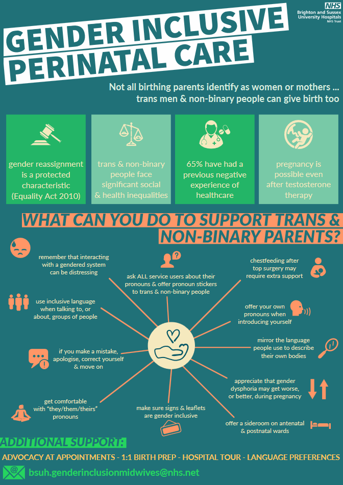 Image of poster on gender inclusive perinatal care. For version accessible to text reader, see download link above titled Poster: Gender Inclusive Perinatal Care.